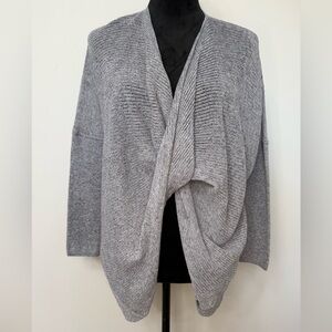 Badgley Mischka Gray Open Front Draped Cardigan Lightweight Knit Sz Large